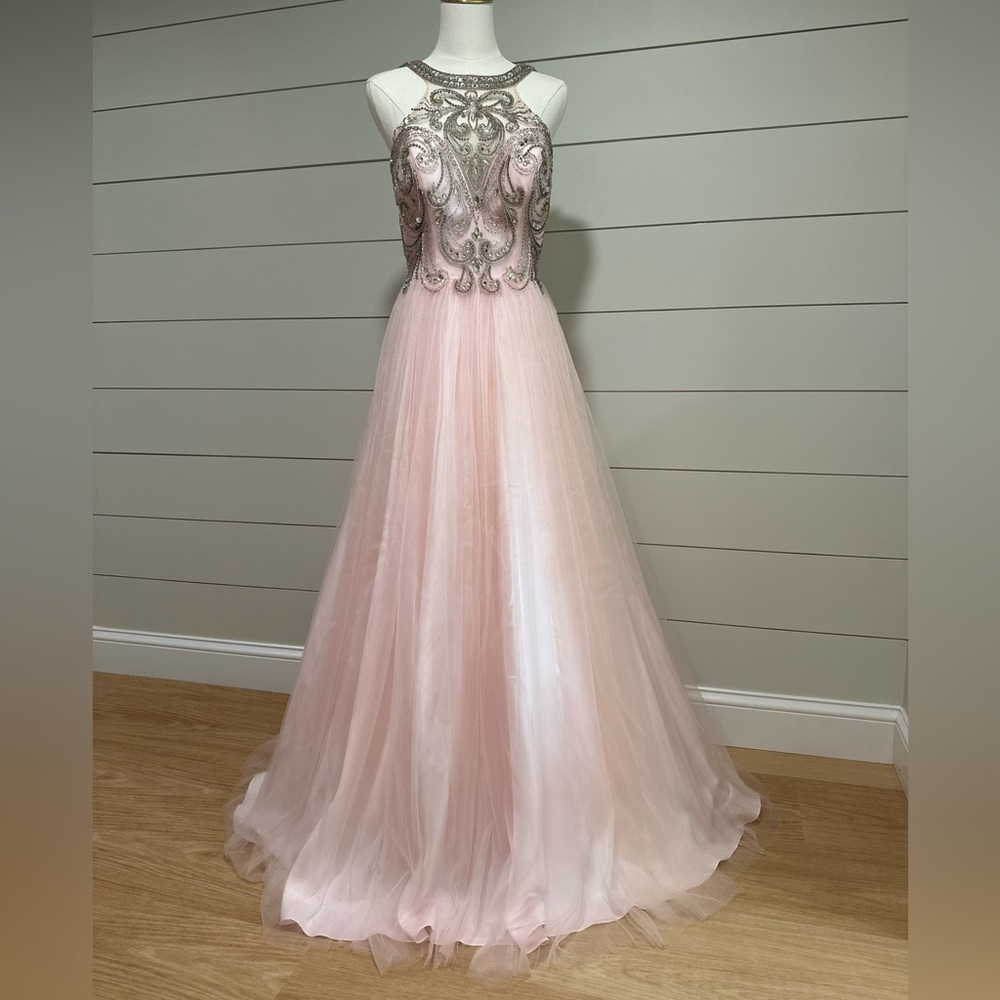 Mac Duggal body embellished pink ball gown